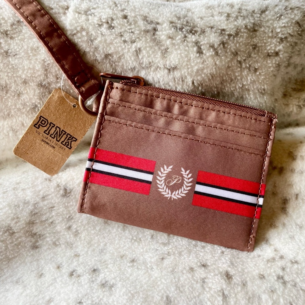 PINK Victoria's Secret Brown Card Holder Keychain w Zipper Compartment NWT